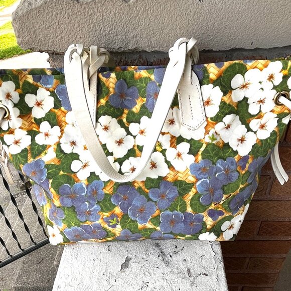 DOONEY & BOURKE Petunia Blue Leisure Shopper Tote Bag Floral Braided Top Handle - Picture 2 of 12